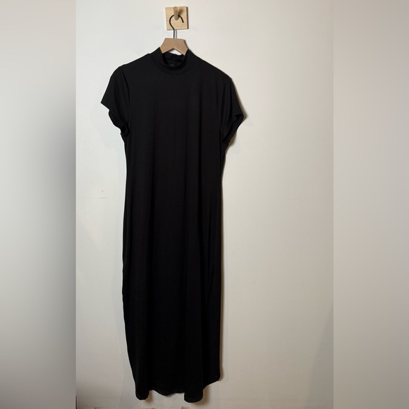 Lexington Avenue Women’s Short Sleeve High Neck Black Basic Maxi Dress size L - Picture 1 of 7